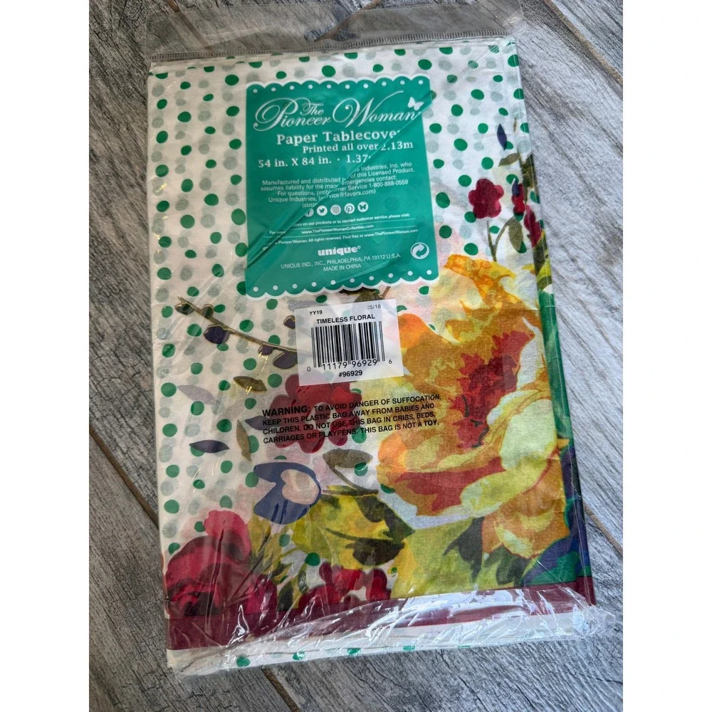 The Pioneer Woman Paper Tablecover 54x84 Timeless Floral NWT Retired Rectangular